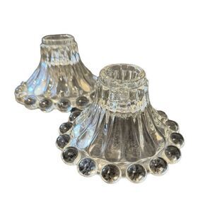 Vintage Set of Clear Glass Candle Stick Holders